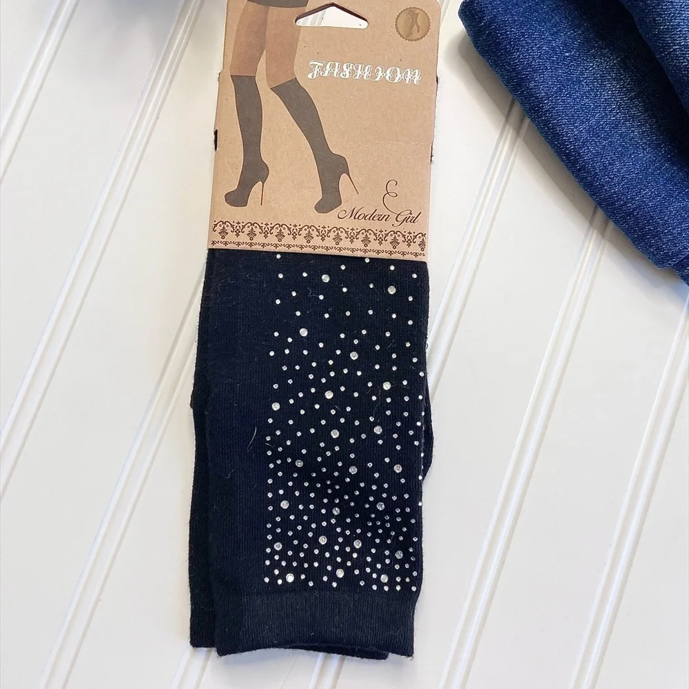 Crystal Sprinkle Knee Socks-black